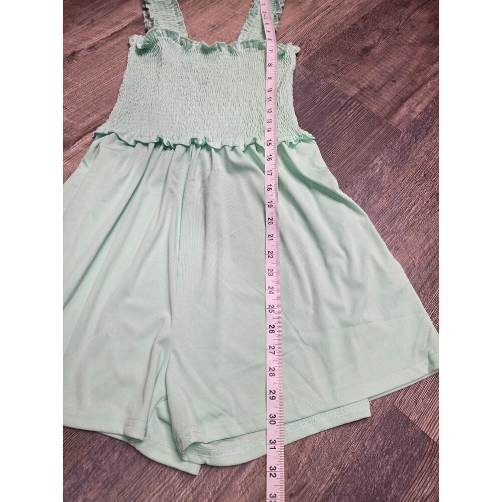 Deepself Smocked Ruffle Strap Square Neck Sleeveless Romper Green Size S - Picture 4 of 6